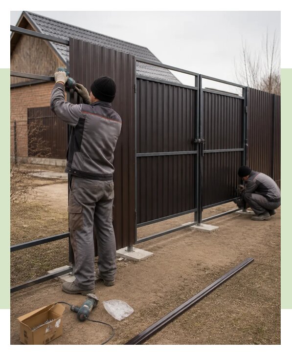 Забор из профнастила с воротами под ключ для дома в Лянторе